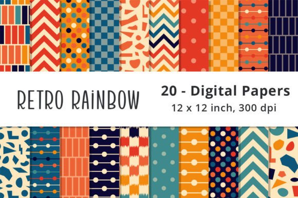 Download Retro Rainbow Digital Scrapbook Paper - Scrapbook paper Collection