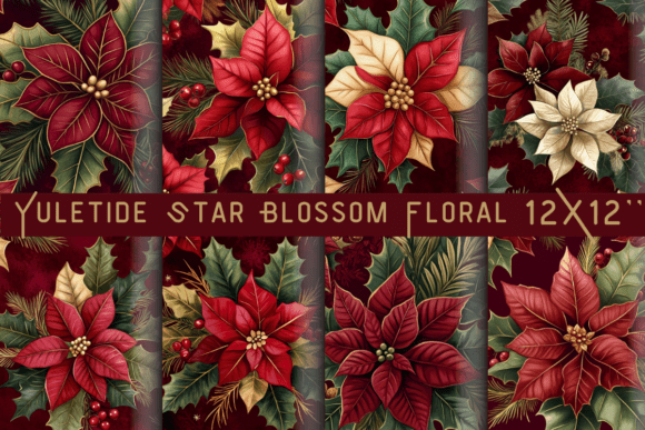 Download Yuletide Star Blossom Floral Backdrop - Backdrop Collection