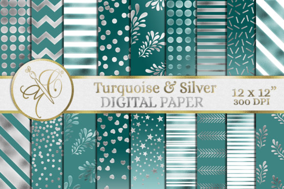 Download Turquoise and Silver Digital Paper - Silver digital paper Collection