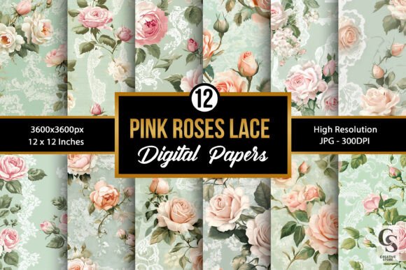 Download Pastel Pink Roses &amp; Green Lace Patterns - Patterns Collection