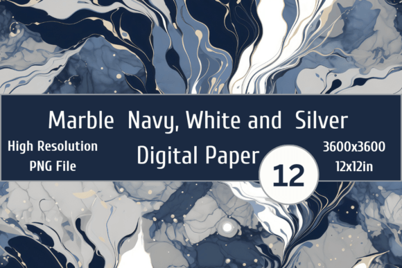 Download Marble Navy, White,Silver Digital Paper - Silver digital paper Collection