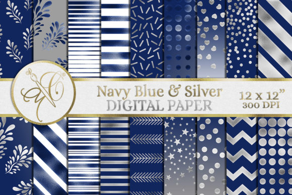Download Navy Blue and Silver Digital Paper - Silver digital paper Collection