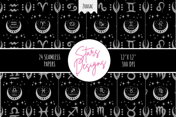 Download Zodiac Silver Digital Paper Patterns - Patterns Collection