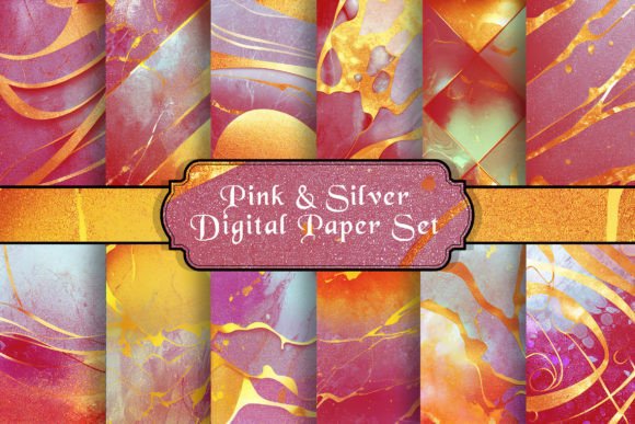 Download Pink and Silver Digital Paper Set - Silver digital paper Collection