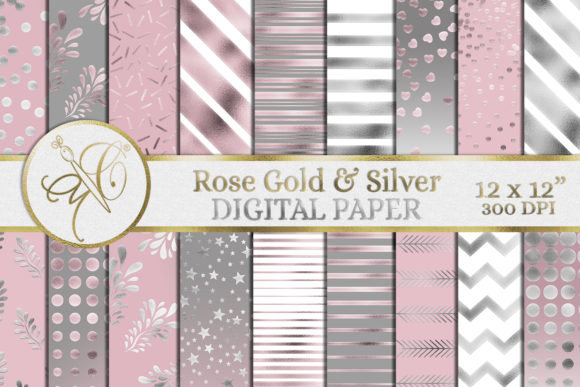 Download Rose Gold and Silver Digital Paper - Silver digital paper Collection