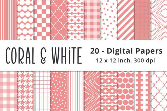 Download Coral and White Digital Scrapbook Paper - Scrapbook paper Collection